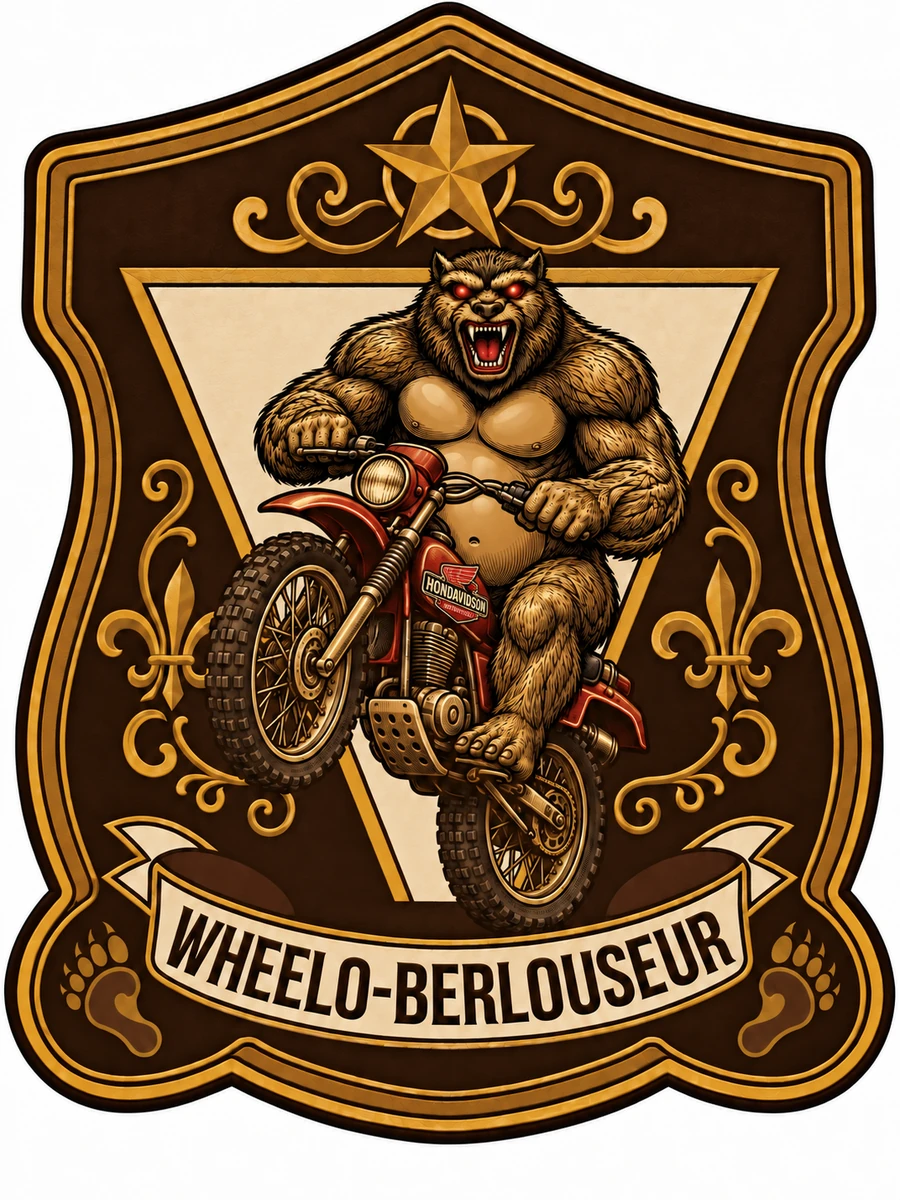 Écusson Wheelo-Berlouseur, sur sa moto au logo Hondavidson